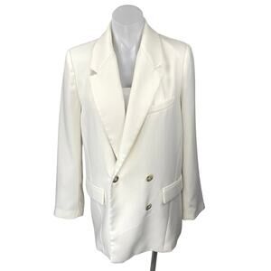 Zara Women's White Double Breasted Notch Collar Long Sleeve Blazer Coat Jacket M